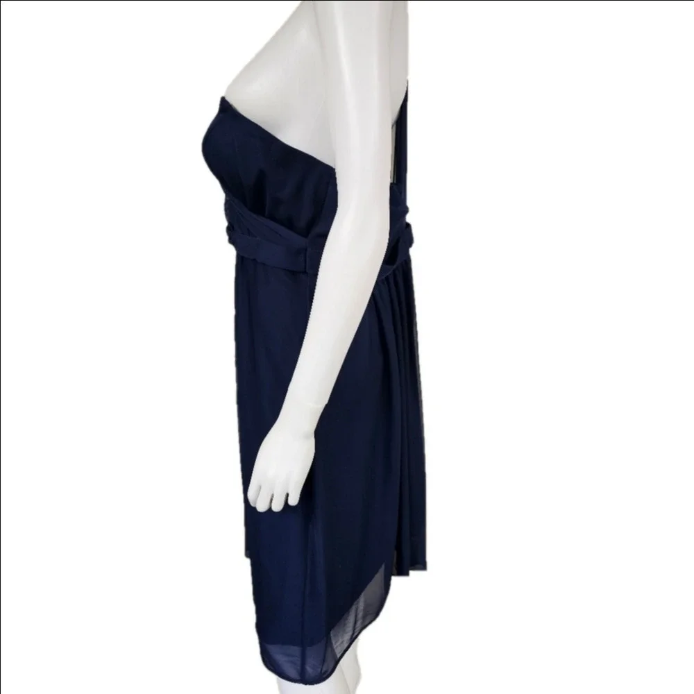 David's Bridal Midnight Blue One Shoulder Fit And Flare Tulle Mini Dress Size 16
